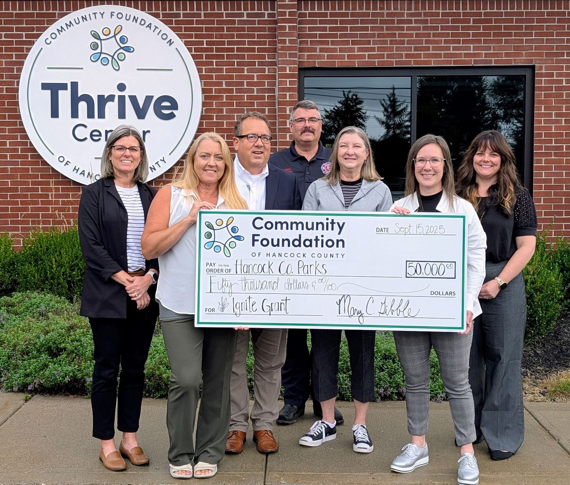 Sheidler, Rolles, McClarnon, Ebbert, Shively, Ottinger, VanDyke in front of the Thrive Center